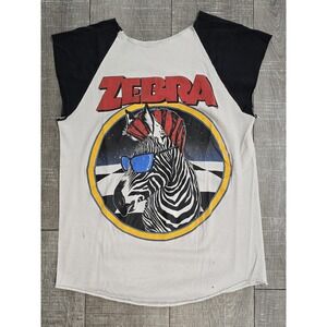 Vintage Zebra‎ Shirt Mens Medium White Black 1984-85 Tour No Tellin' Lies Raglan
